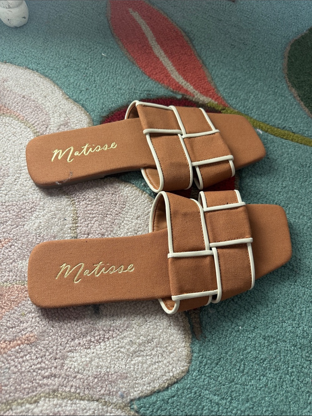 Matisse Brown Slide Sandals with Cream Trim
